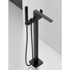 Floor Mount Tub Filler Brass Freestanding Bathtub Faucet with Hand Shower Chrome