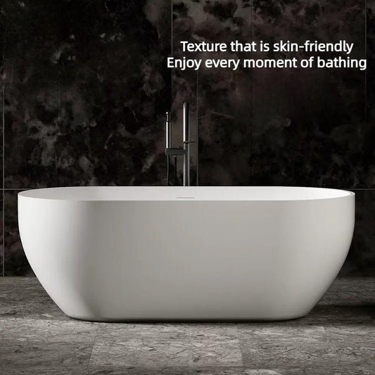 Elegant White Single-Soaker Oval Bathtub in Artificial Stone