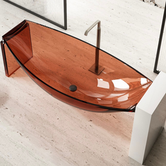 70 Inch Transparent Resin Soaker Big Bathtub Boat-Shaped Modern Bathtub in Orange