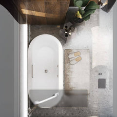 Cast Iron Modern Simple Style Elliptical Roll Top Soaking Freestanding Bathtub in White, 63"L x 29.5"W x 20"H, With Arm Bathtubs