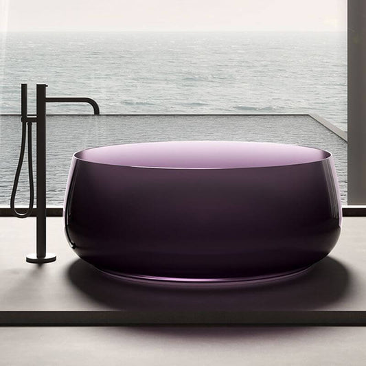 Casual Resin Circular Freestanding Bathtub with Roll Top Soaking Design Bathtubs