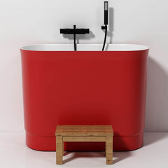 Ink Freestanding Bathtub with Seat, Roll Top Oval Design in Simplistic Style for Soaking, 39.4"L x 22.8"W x 29.5"H, Tub Bathtubs