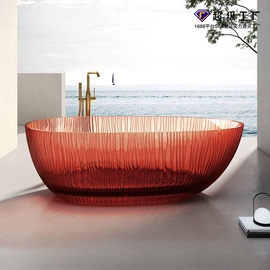 Ink Resin Freestanding Bathtub with Roll Top, Oval Shape in Simplistic Style & Soaking Therapy Bathtubs