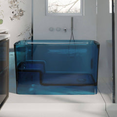 Ink Resin Freestanding Bathtub with Seat Rectangle Simplistic Back to Wall Soaking Bathtubs