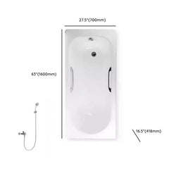 White Cast Iron Rectangular Drop-in Bathtub with Back to Wall Design, Slip Resistant, Valve, and Overflow Hole, Tub, With Arm, 59"L x 28"W x 16"H Bathtubs