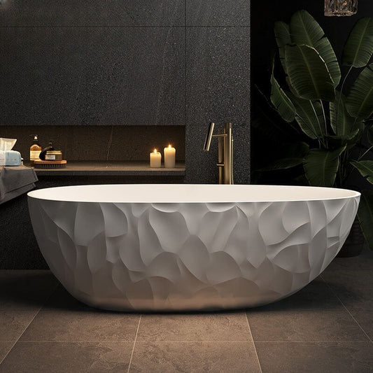 Ink Freestanding Bathtub with Roll Top, Oval Shape, Simplistic Style for Soaking, 59"L x 31"W x 22"H Bathtubs