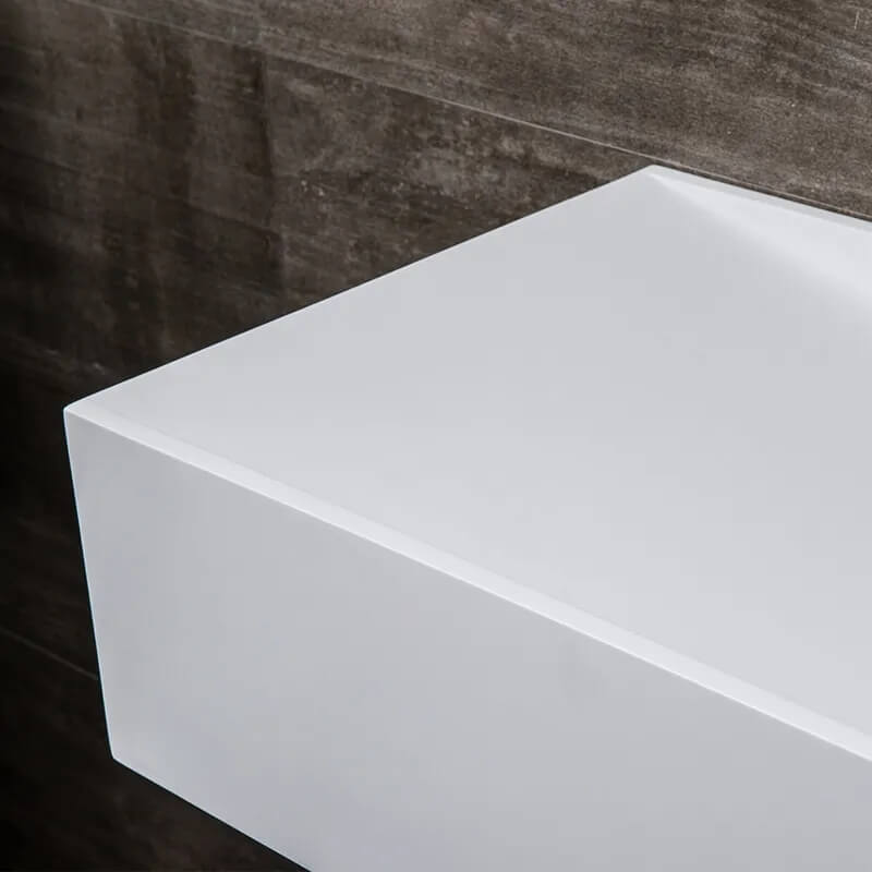 35.43" Modern Wall Mounted Rectangle Sink in Matte White Stone Resin