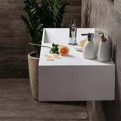 35.43" Modern Wall Mounted Rectangle Sink in Matte White Stone Resin