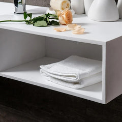 35.43" Modern Wall Mounted Rectangle Sink in Matte White Stone Resin