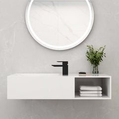 35.43" Modern Wall Mounted Rectangle Sink in Matte White Stone Resin