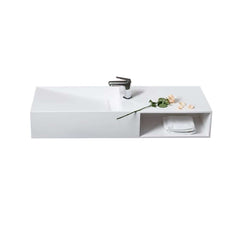 35.43" Modern Wall Mounted Rectangle Sink in Matte White Stone Resin