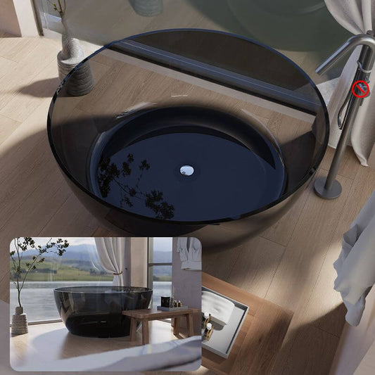 Ink resin orbicular freestanding bathtub with 51 by 51 inch dimensions and 22 inch height