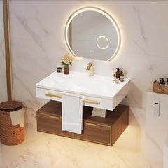 36" Modern White & Walnut Floating Vanity with Sintered Stone Top