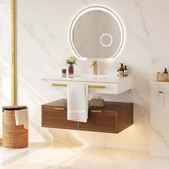 36" Modern White & Walnut Floating Vanity with Sintered Stone Top Main Product Image