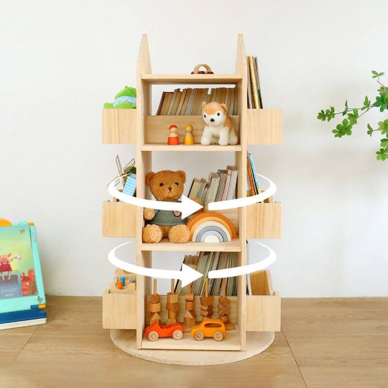 360 swivel children's bookcase with open storage shelves