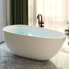 Matte Black Freestanding Bathtub with Roll Top Oval Shape in Casual Plexiglass Soaking Style, 51"L x 27.5"W x 24"H Bathtubs