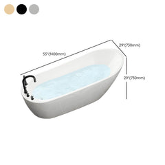 Slipper Bathtub White Soaking Oval Shape Pop-Up Drain Freestanding Acrylic Bathtubs