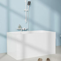 Close-up of the 47-Inch White Acrylic Single User Soaking Bathtub showcasing its sleek rectangular shape.