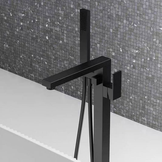 Floor-Standing Bathroom Tub Faucet Set with Dual-Control Hot & Cold, Handheld Spray Solid Brass Matte Black