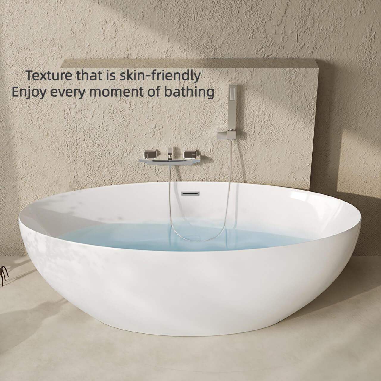 Modern 63-inch white acrylic bathtub designed for comfortable, single-person soaking