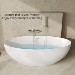 Modern 63-inch white acrylic bathtub designed for comfortable, single-person soaking