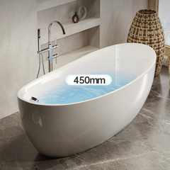 67" Contemporary Oval Freestanding Stone Resin Soaking Bathtub in Matte White