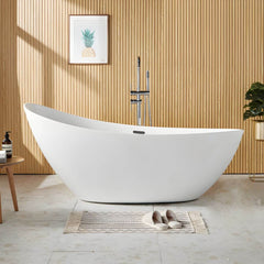 Contemporary Freestanding Soaking Bathtub Oval Slipper Acrylic Bathtub - White 59"L x 31.5"W x 32"H Tub Bathtubs