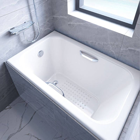 Cast Iron Contemporary White Rectangular Drop-in Bathtub with Handle, Back to Wall, and Disc Faucet, Bathtub & Silver Faucet, 45"L x 30"W x 22"H Bathtubs