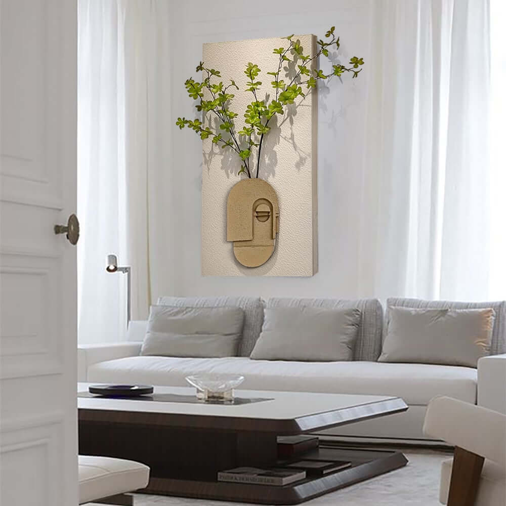 3D Wall-Mounted Artificial Plant with Sandstone Panel and Green Foliage