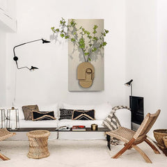 3D Wall-Mounted Artificial Plant with Sandstone Panel and Green Foliage