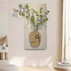 3D Wall-Mounted Artificial Plant with Sandstone Panel and Green Foliage