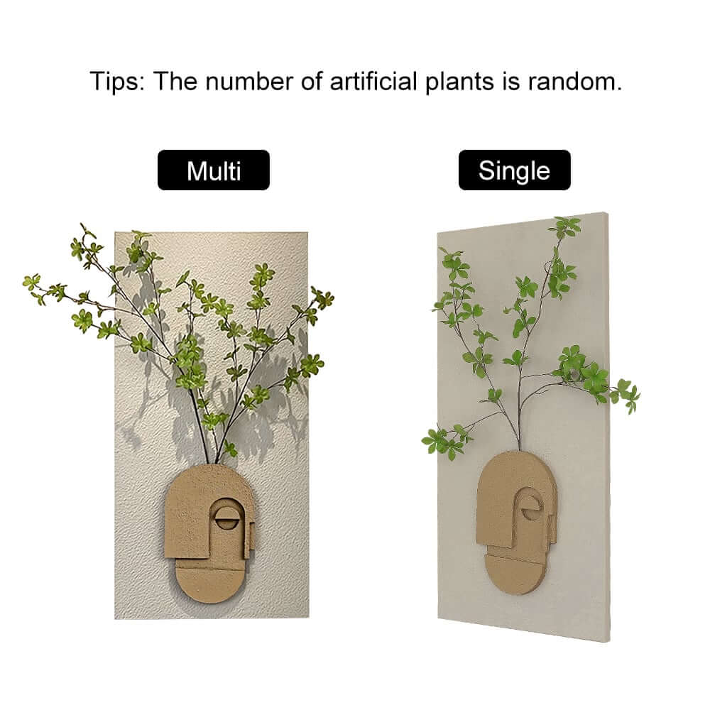 3D Wall-Mounted Artificial Plant with Sandstone Panel and Green Foliage