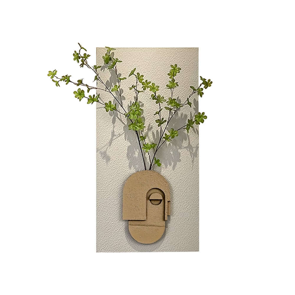 3D Wall-Mounted Artificial Plant with Sandstone Panel and Green Foliage