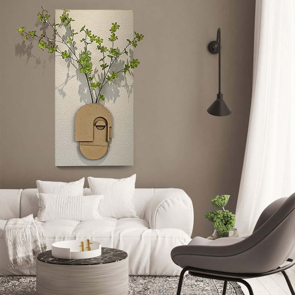 3D Wall-Mounted Artificial Plant with Sandstone Panel and Green Foliage