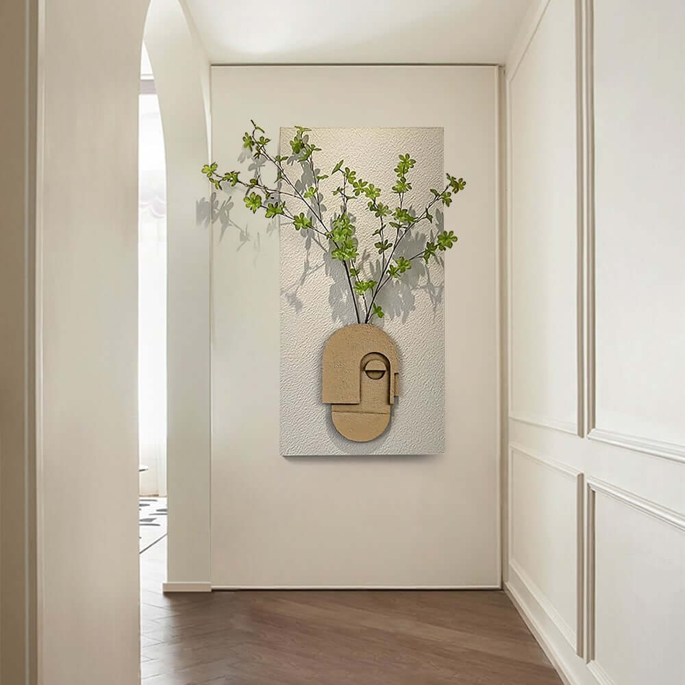 3D Wall-Mounted Artificial Plant with Sandstone Panel and Green Foliage