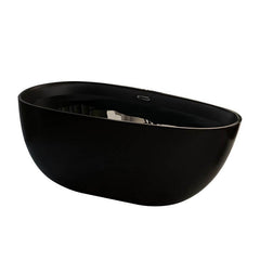 Matte Black Freestanding Bathtub with Roll Top Oval Shape in Casual Plexiglass Soaking Style, 51"L x 27.5"W x 24"H Bathtubs