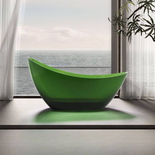Oval freestanding resin bathtub with double slipper design for comfortable soaking