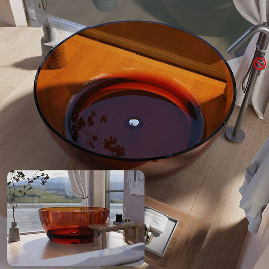 Ink resin orbicular freestanding bathtub with 51 by 51 inch dimensions and 22 inch height