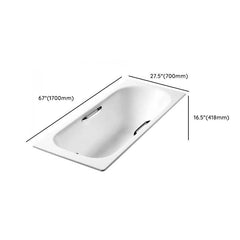 White Cast Iron Rectangular Drop-in Bathtub with Back to Wall Design, Slip Resistant, Valve, and Overflow Hole, Tub, With Arm, 59"L x 28"W x 16"H Bathtubs