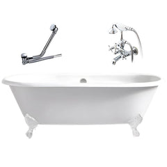 Modern Oval Porcelain Enameled Cast Iron Clawfoot Soaking Bathtub in Roll Top Design - 78cm x 59.5cm Bathtubs