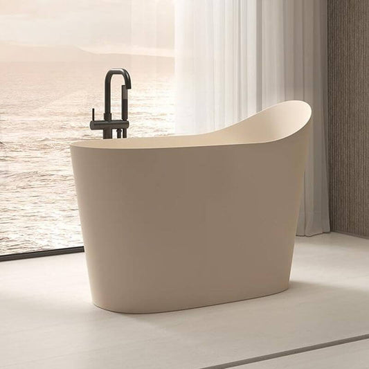Casual Oval Freestanding Bathtub with Single Slipper Design for Soaking and Seat Included Bathtubs