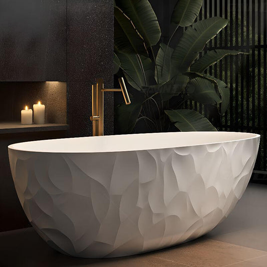 Ink Freestanding Bathtub with Roll Top, Oval Shape, Simplistic Style for Soaking, 59"L x 31"W x 22"H Bathtubs