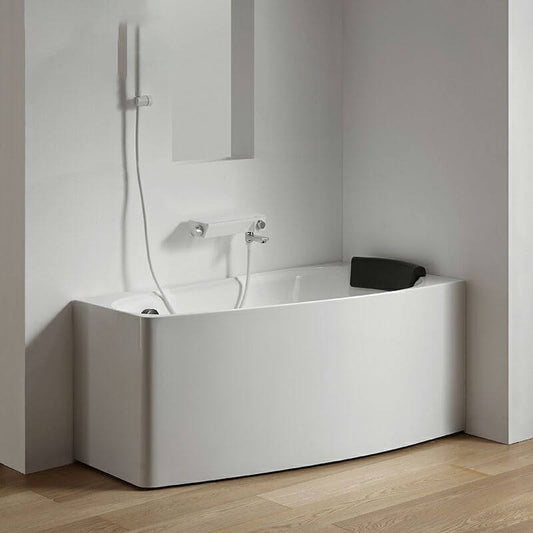 Modern White Acrylic Corner Bathtub for Soaking with Back to Wall Design - Tub with Deck Faucets Left 47"L x 27"W x 23"H Bathtubs