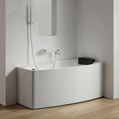 Modern White Acrylic Corner Bathtub for Soaking with Back to Wall Design - Tub with Deck Faucets Left 47"L x 27"W x 23"H Bathtubs