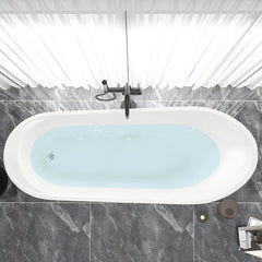 Slipper Bathtub White Soaking Oval Shape Pop-Up Drain Freestanding Acrylic Bathtubs