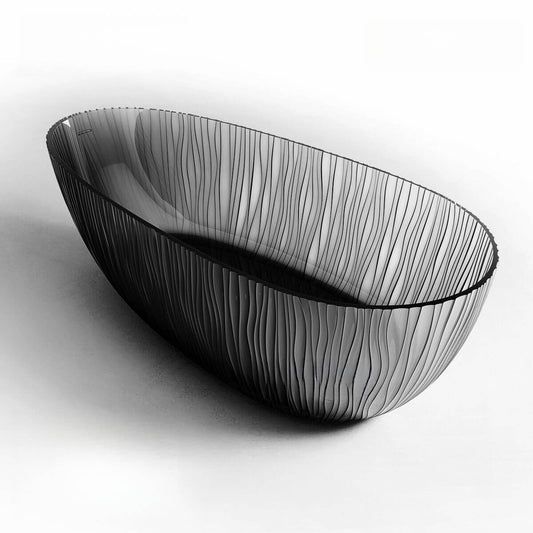 Oval-shaped ink resin freestanding bathtub with roll top, designed for soaking therapy and simplistic style