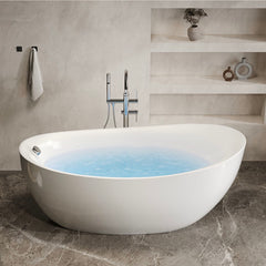 67" Contemporary Oval Freestanding Stone Resin Soaking Bathtub in Matte White