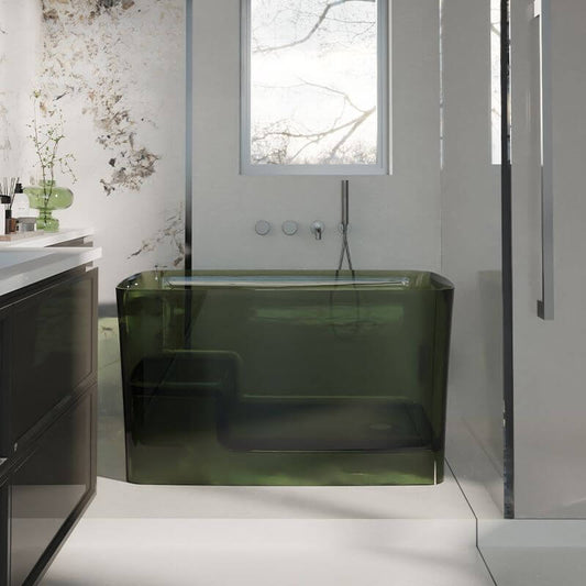 Ink Resin Freestanding Bathtub with Seat Rectangle Simplistic Back to Wall Soaking Bathtubs