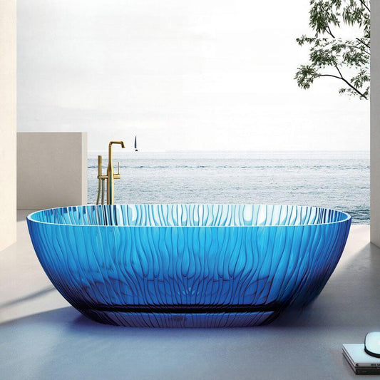 Ink Resin Freestanding Bathtub with Roll Top, Oval Shape in Simplistic Style & Soaking Therapy Bathtubs