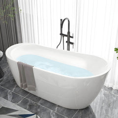Slipper Bathtub White Soaking Oval Shape Pop-Up Drain Freestanding Acrylic Bathtubs